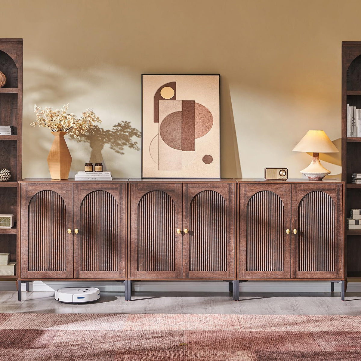IFGET Modern Buffet Cabinet with Storage 92.63" W Fluted Arched Sideboard Cabinet