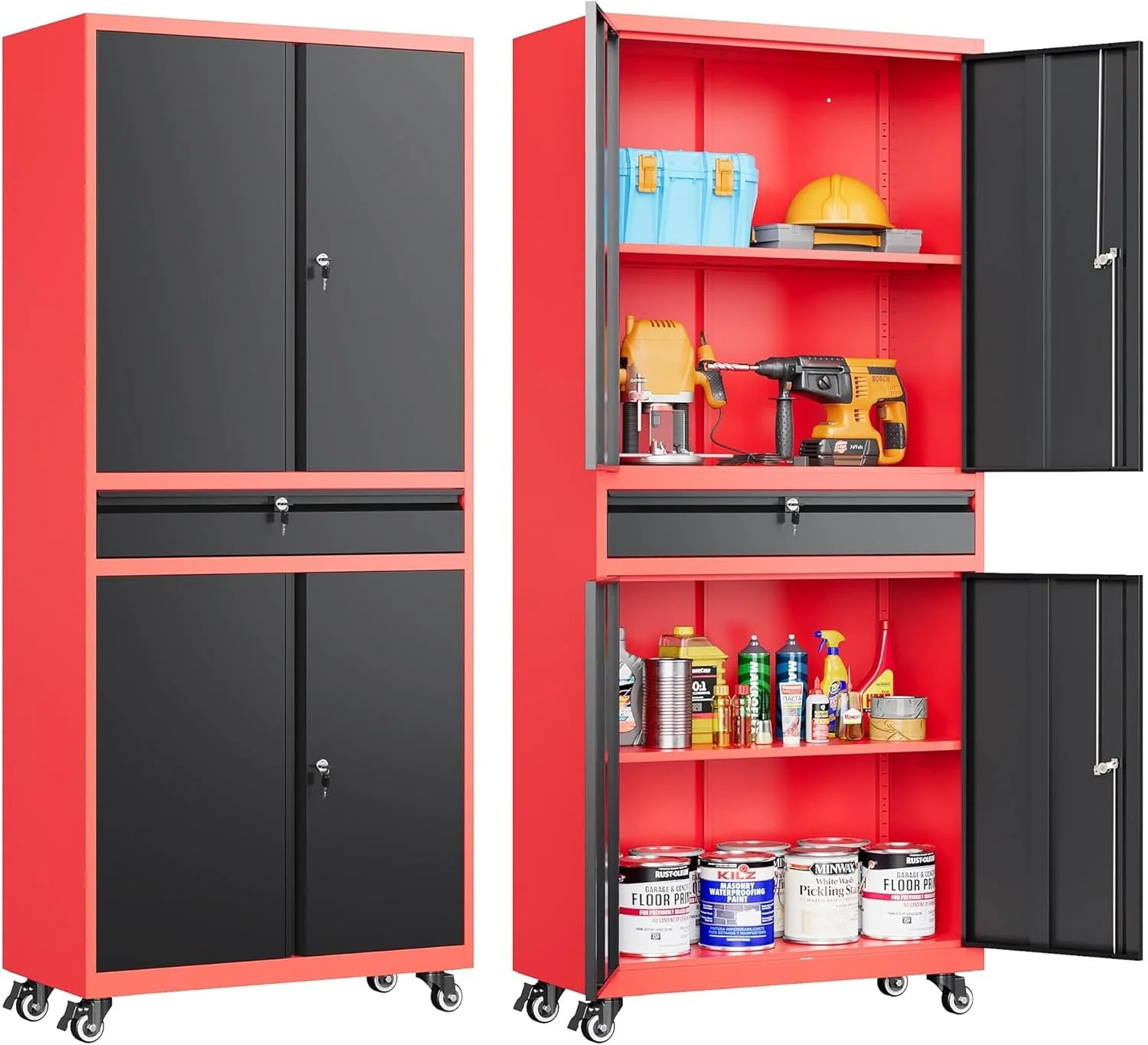 SISESOL Metal Storage Cabinet with Wheels,75 inch Tall Rolling Garage Storage Cabinet