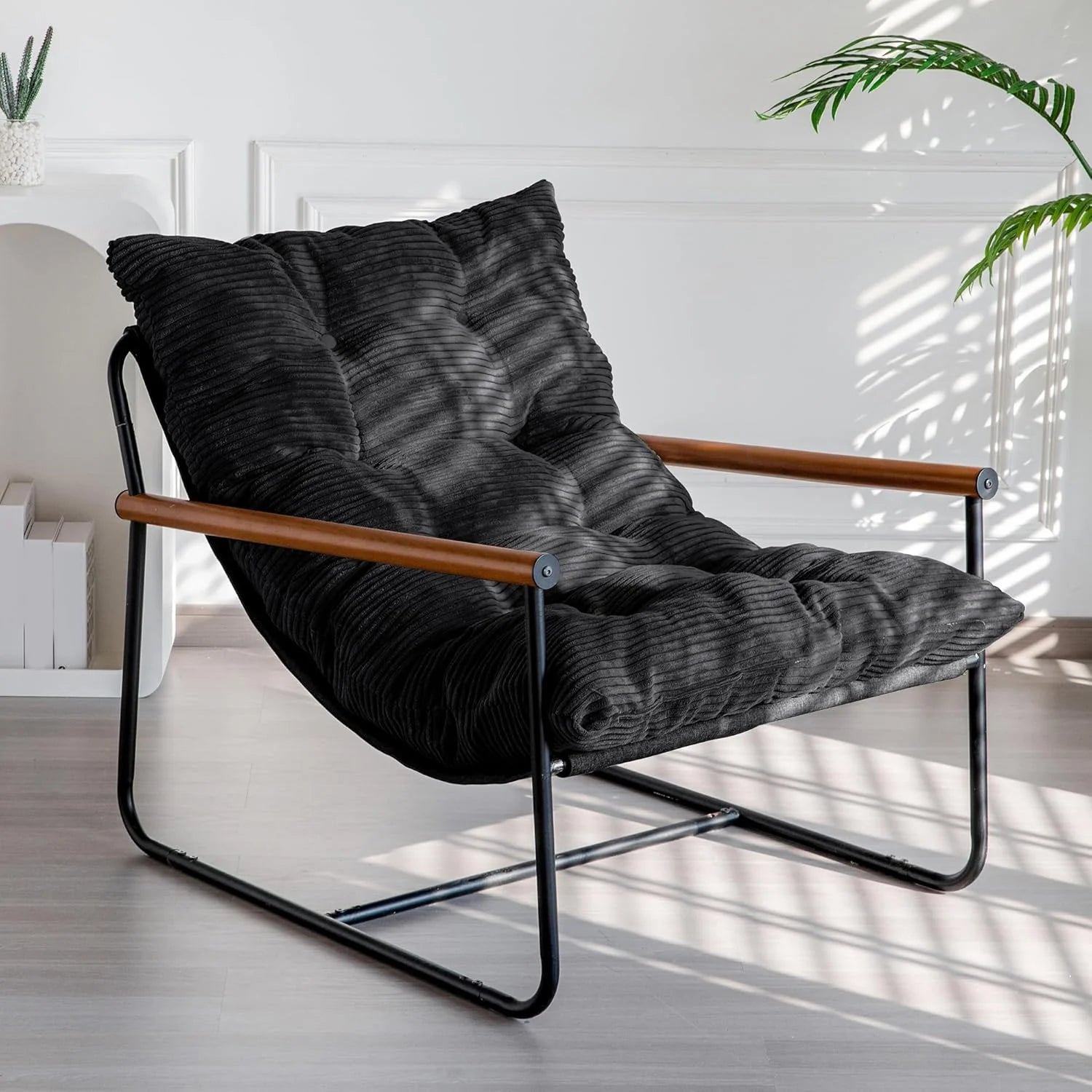 MAXYOYO Modern Accent Chair Comfy Living Room Chair with Metal Frame Wooden Armrest