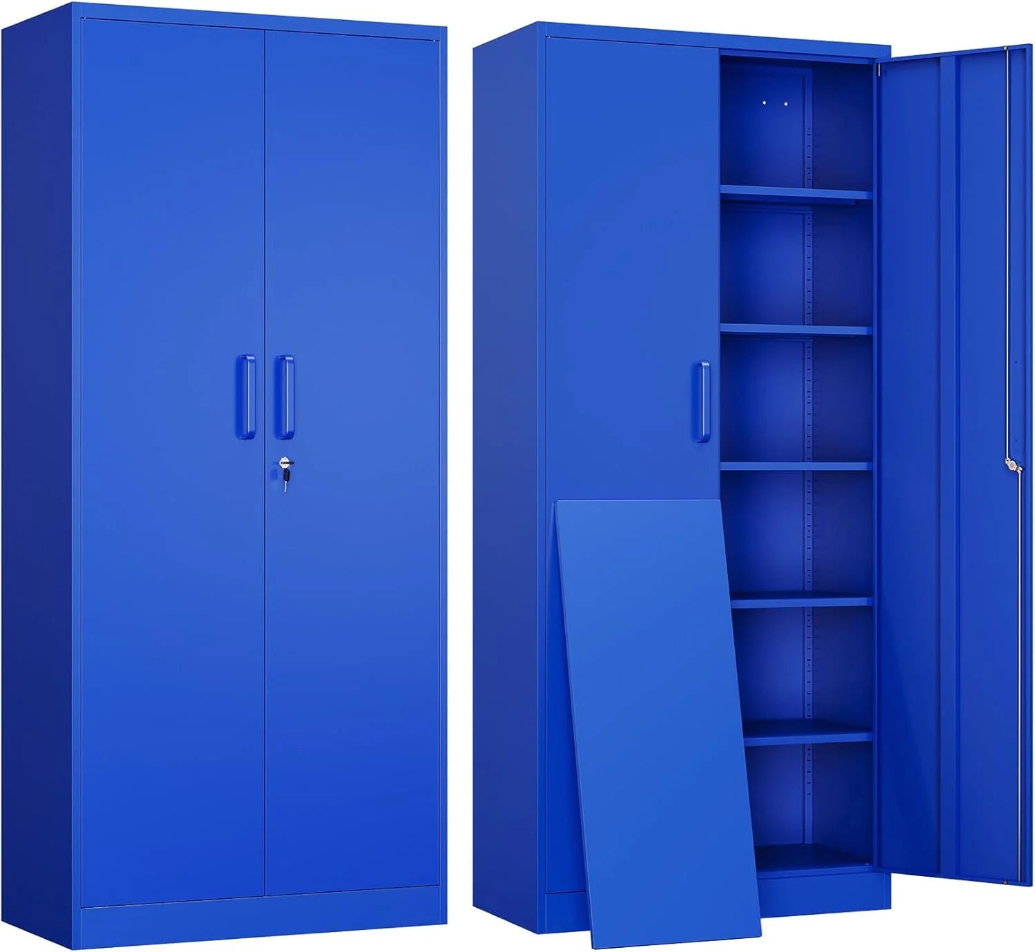 Yizosh Metal Garage Storage Cabinet with 2 Doors and 5 Adjustable Shelves