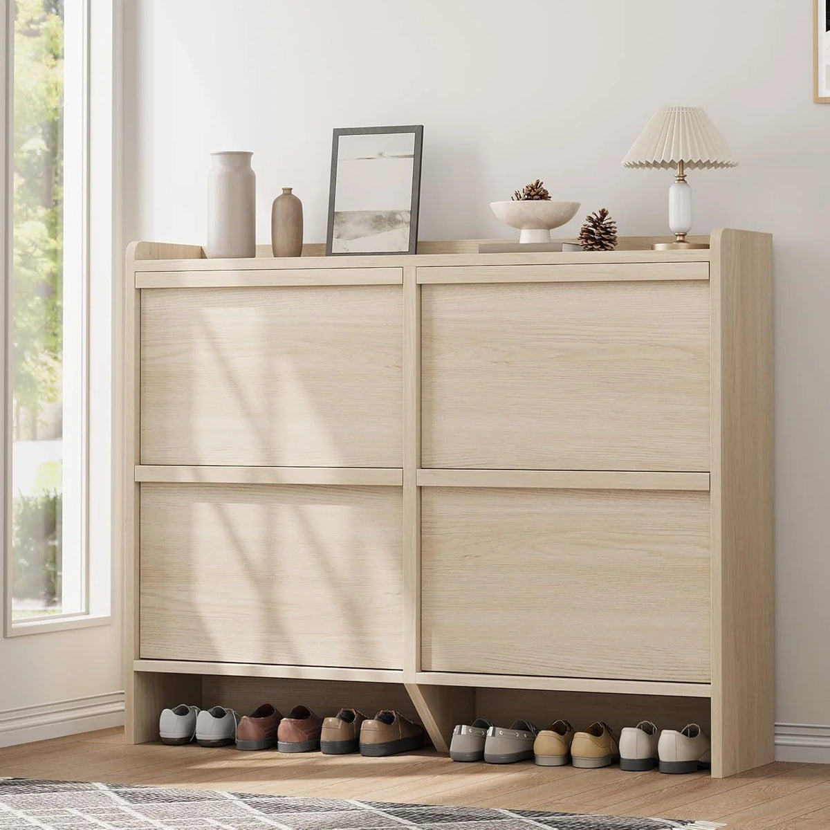 GarveeHome Shoe Cabinet with 3 Flip Drawers Wooden Shoe Organizer Cabinet Shoe Storage Hidden