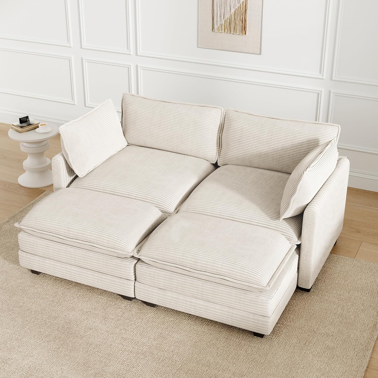 ROWHY Oversized Modular Sectional Sofa with Movable Ottoman, 112 Inch 4 Seat Modern Corduroy Sofa Set, Convertible L Shaped Couch for Living Room and Office, Beige