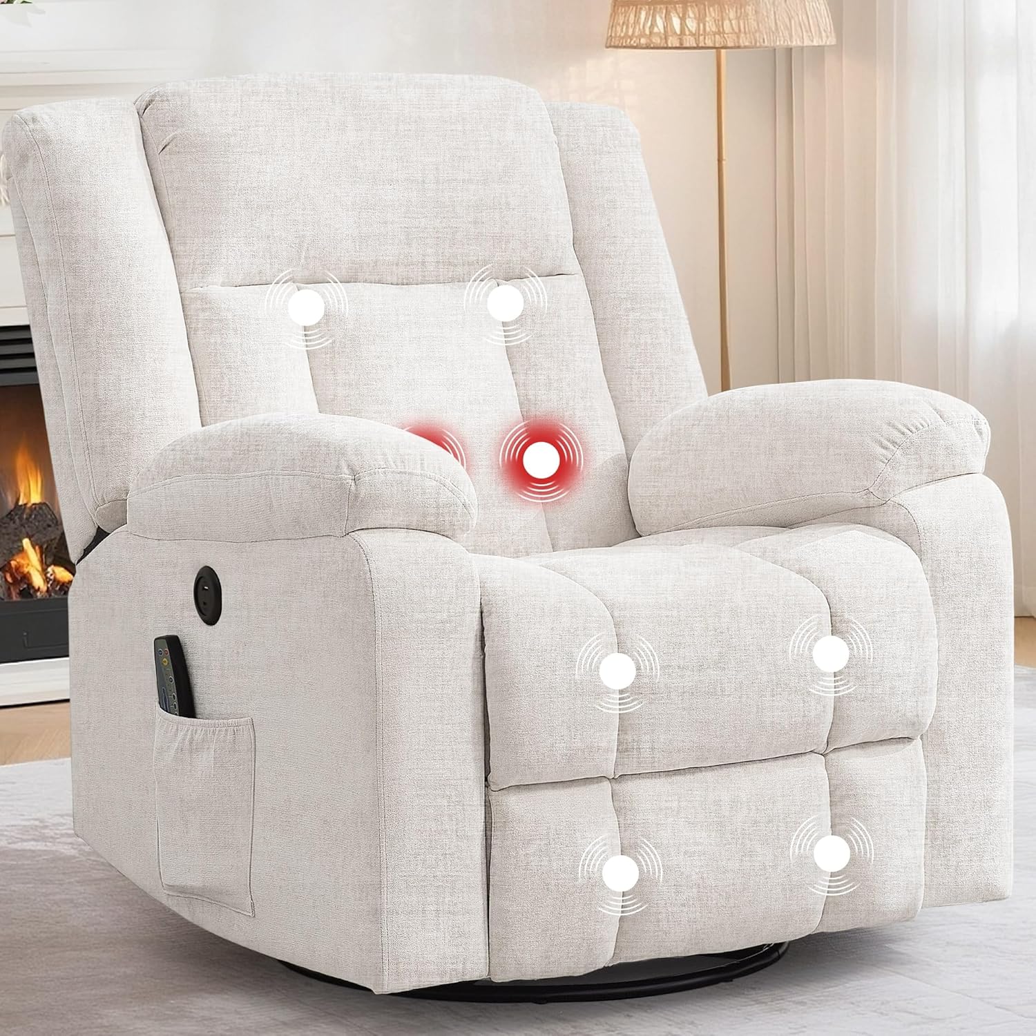 Rocker Recliner, Glider Recliner Chairs for Adults, 360° Swivel Rocking Chair with Massage and Heating, Nursery Chair