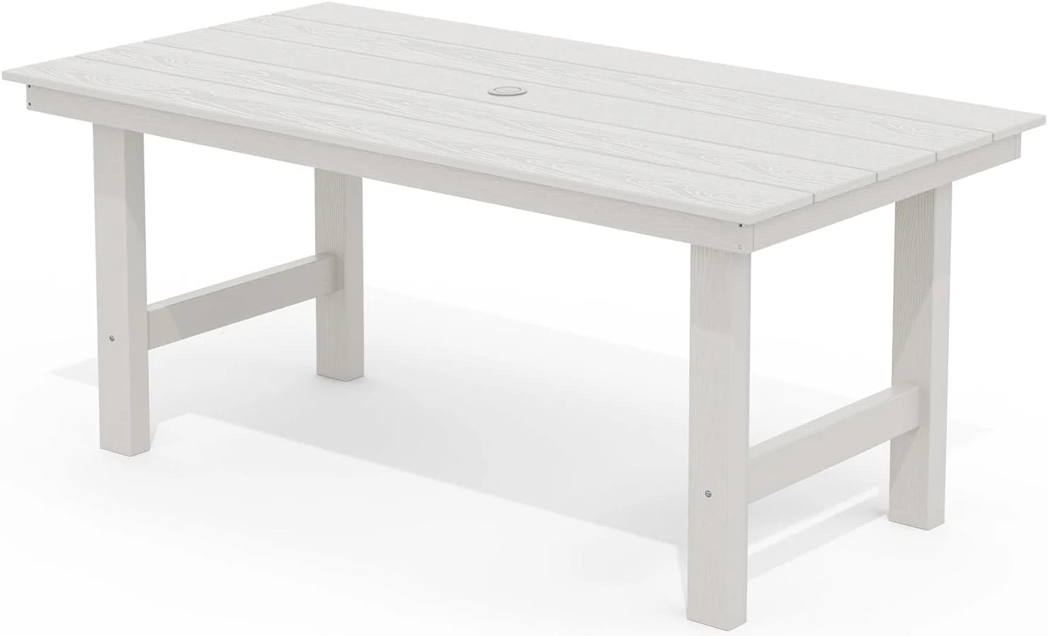 SERWALL 7-Piece Patio Dining Table Sets, Outdoor HDPE Dining Furniture Set with Umbrella Hole Cut-Out Table and 6 Chairs, Blue