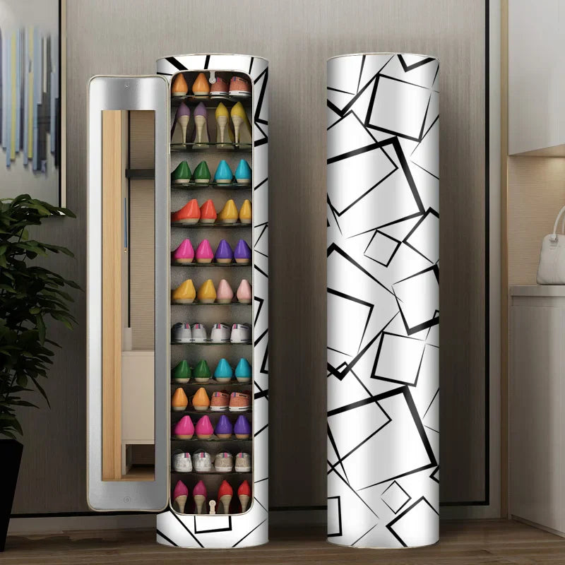 Large-capacity multi-layer rotating disinfection shoe cabinet with mirror deodorizer