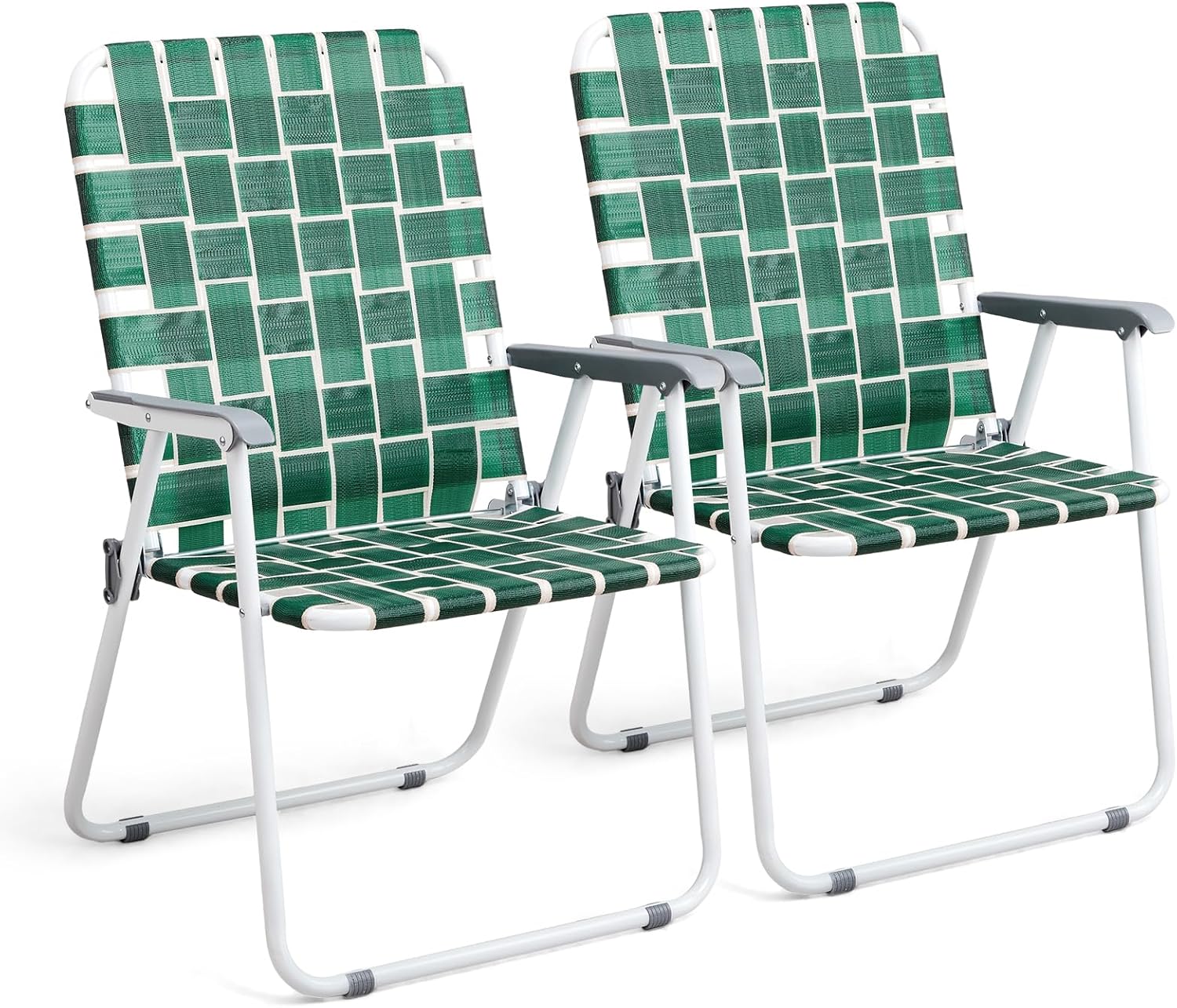VINGLI Patio Lawn Webbed Folding Chairs Set of 2 Outdoor Beach Portable Lawn Chair