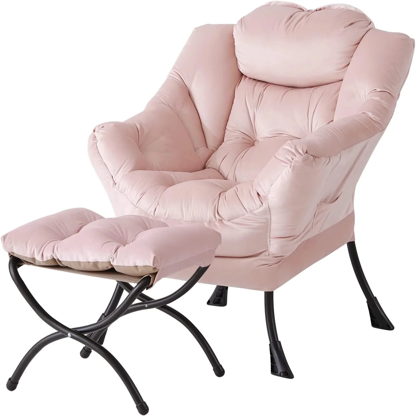 Welnow Lazy Chair with Ottoman, Modern Accent Chair with Armrests and a Side Pocket, Leisure Sofa Armchair, Reading Armchair with Footrest for Small Space, Dark Grey