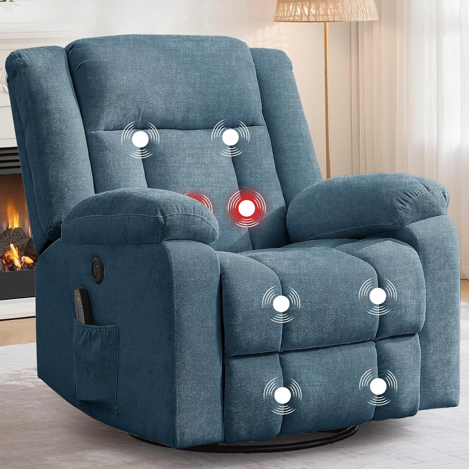 Rocker Recliner, Glider Recliner Chairs for Adults, 360° Swivel Rocking Chair with Massage and Heating, Nursery Chair