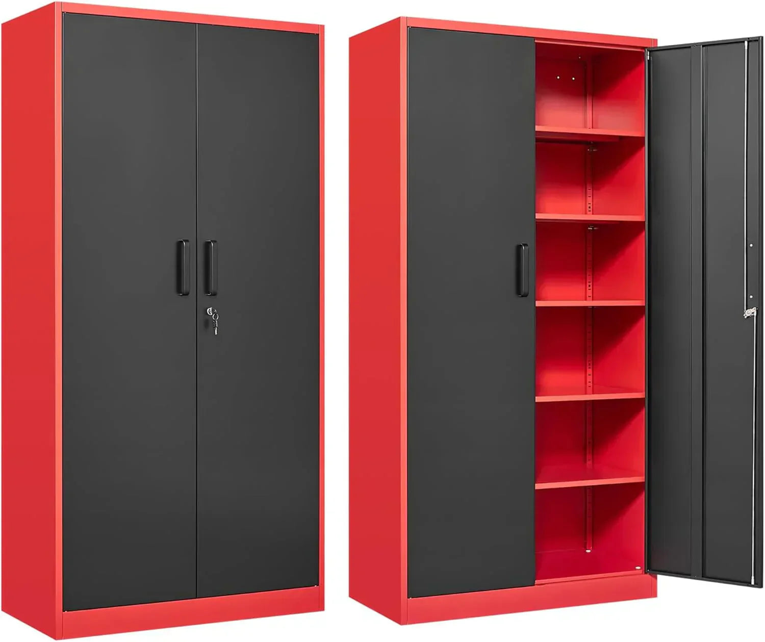 Metal Storage Cabinet with 2 Doors and 6 Shelves Black Metal Cabinet Garage Storage Cabinet