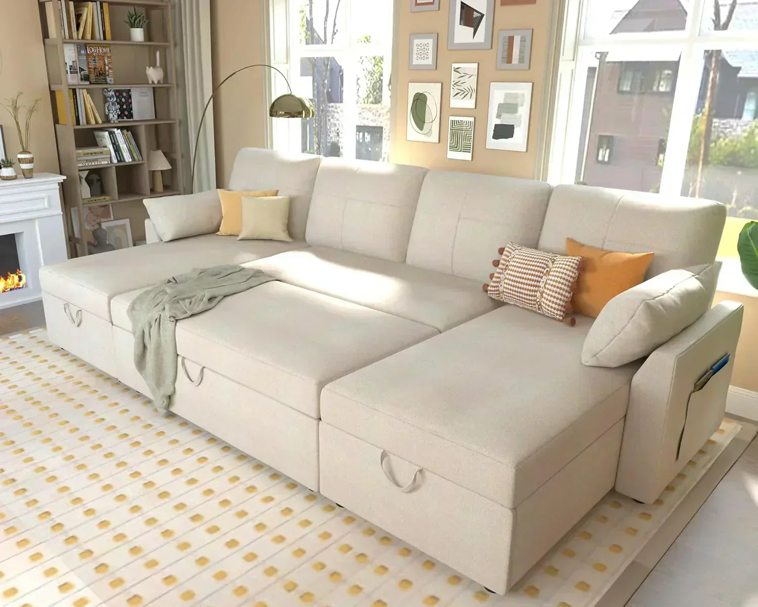VanAcc Sofa Bed Sleeper Sofa with Storage Chaise 2 in 1 Pull Out Couch Living Room