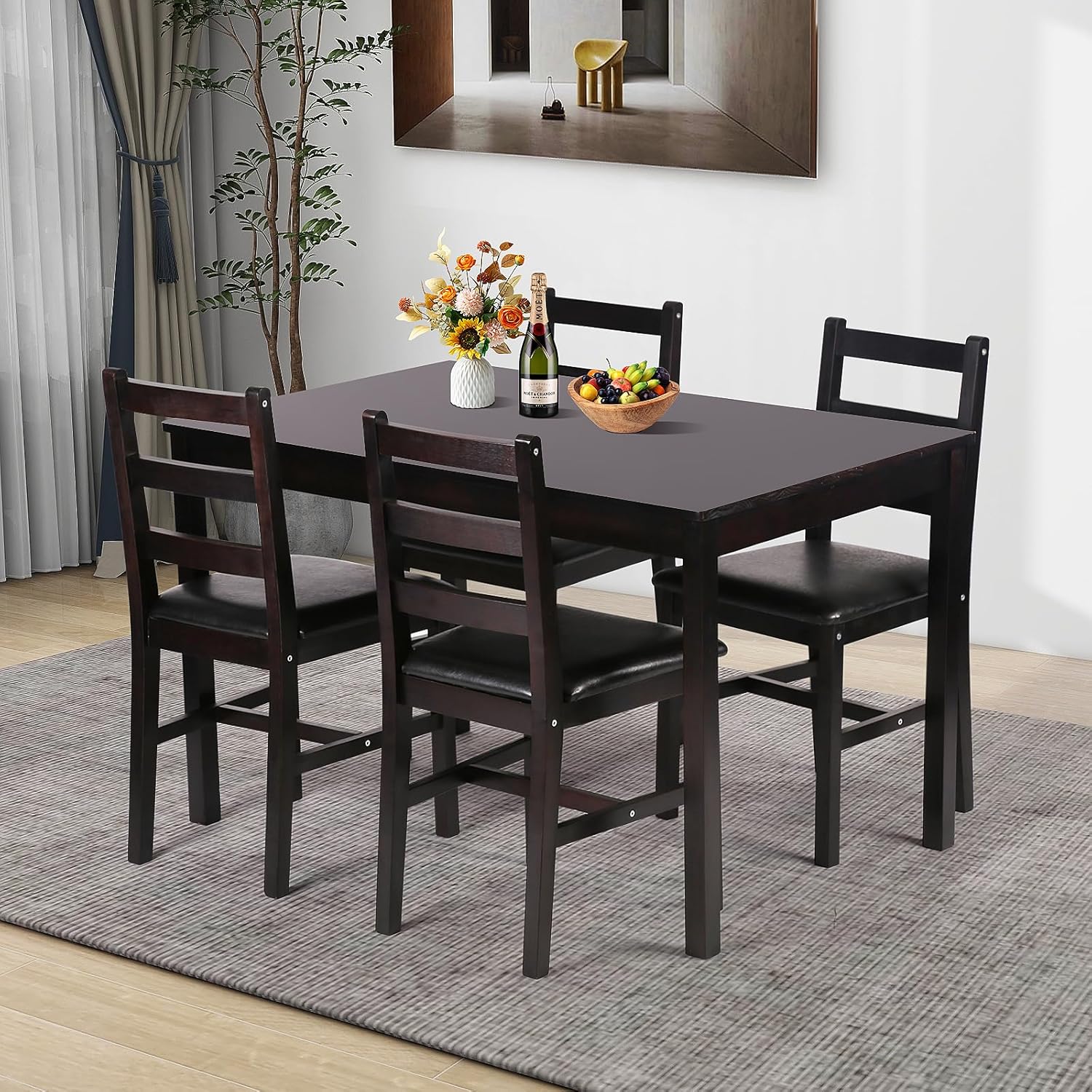 Pazidom Kitchen Table Set 5 Piece Dining Table Set Sturdy Wooden Square Table and Chair