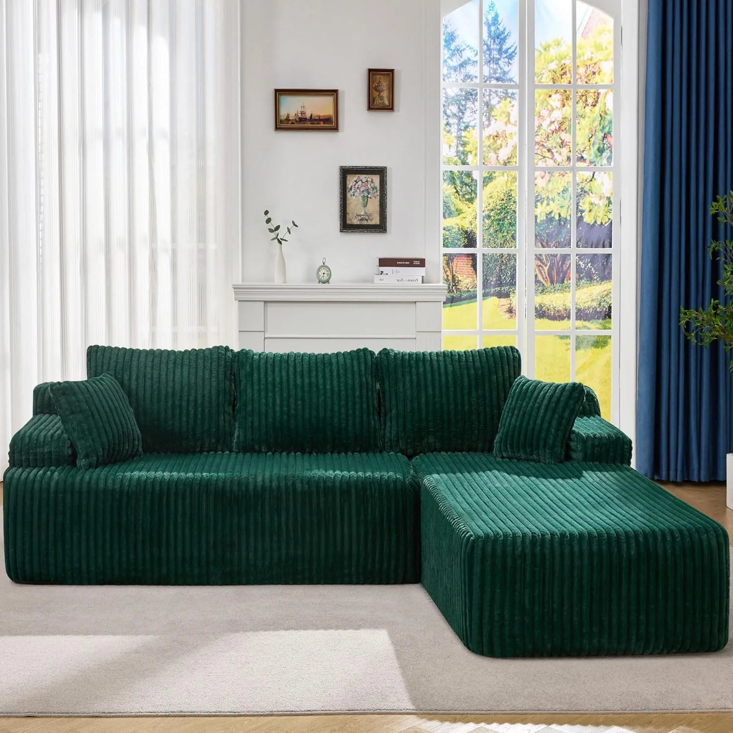 Modular Sectional Sofa Couches L-Shape Couch 3 Seat Modular Sofa Memory Foam Sectional Couches for Living Room, Cloud Couch with Oversized Chaise (Grey Stripe, 96" Left Facing Chaise)