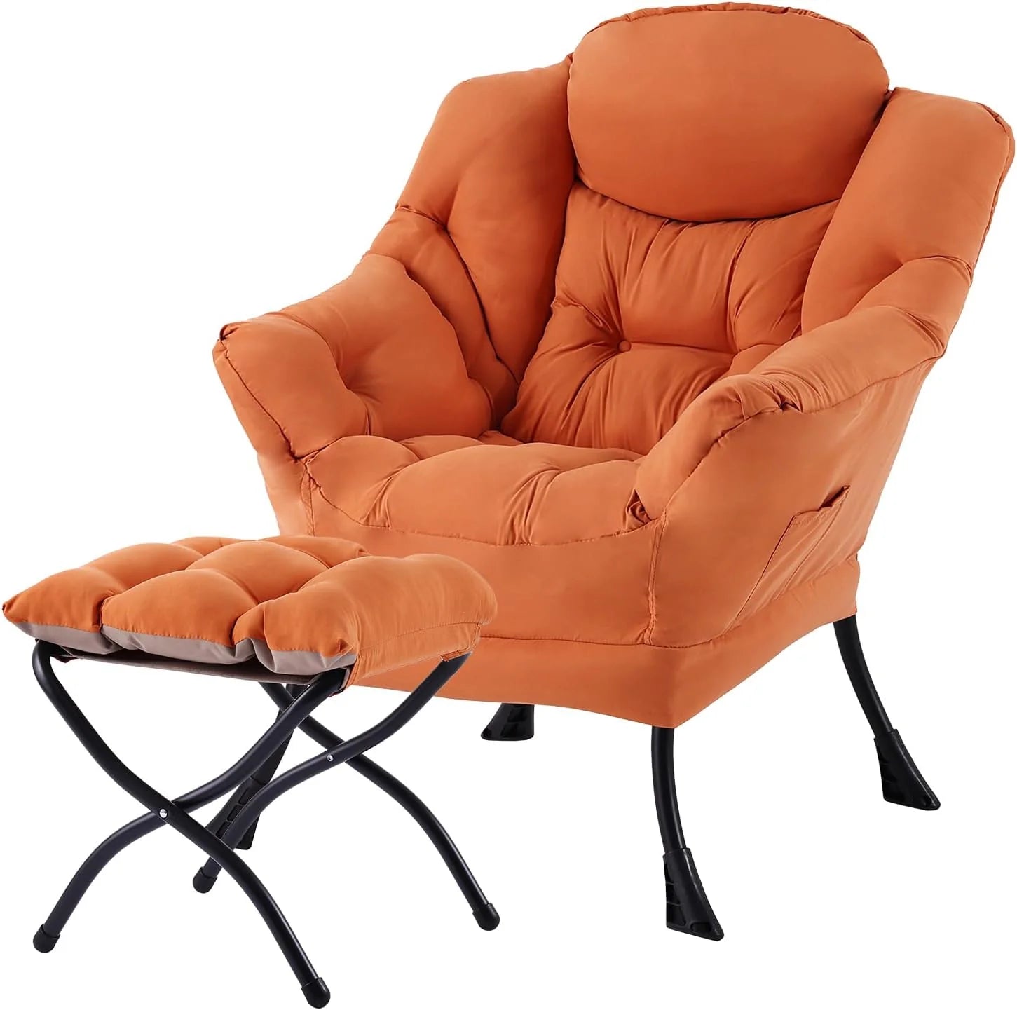 Welnow Lazy Chair with Ottoman, Modern Accent Chair with Armrests and a Side Pocket, Leisure Sofa Armchair, Reading Armchair with Footrest for Small Space, Dark Grey