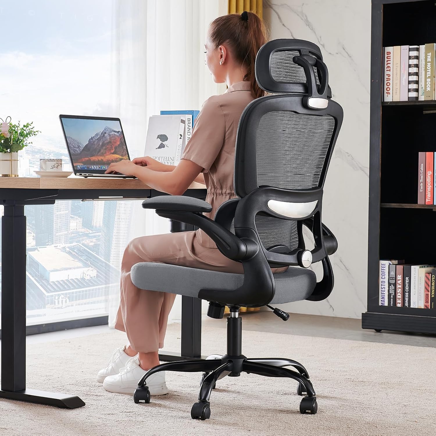 Office Chair Ergonomic Desk Chair, 330 lbs Home Mesh Desk Chair with Wheels, Comfortable Gaming Chair, High Back Office Chair