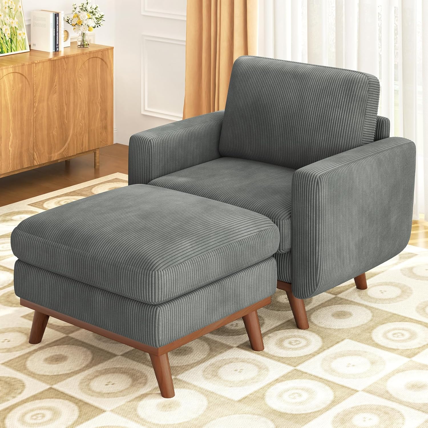 Vesgantti 68" Loveseat Sofa - Green, Comfy Corduroy with Spring Cushion, Solid Wood Frame, Modern Deep Seat, Bedroom & Living Room, Office Couch