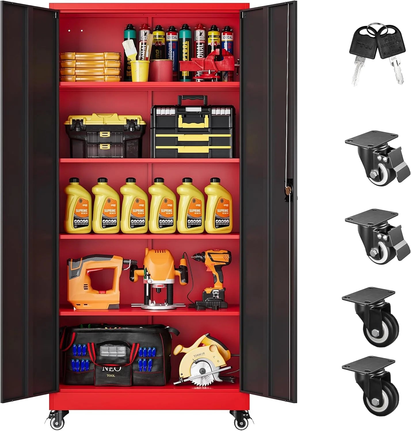 SISESOL Metal Storage Cabinet with Wheels,75 inch Tall Rolling Garage Storage Cabinet