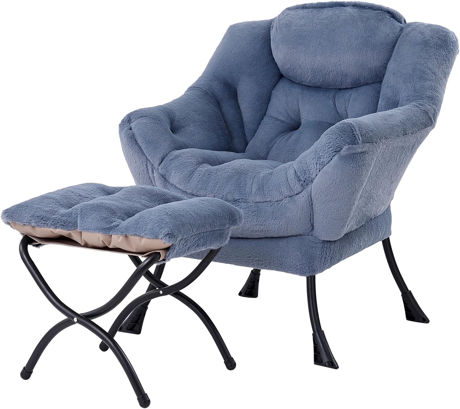 Welnow Lazy Chair with Ottoman, Modern Accent Chair with Armrests and a Side Pocket, Leisure Sofa Armchair, Reading Armchair with Footrest for Small Space, Dark Grey