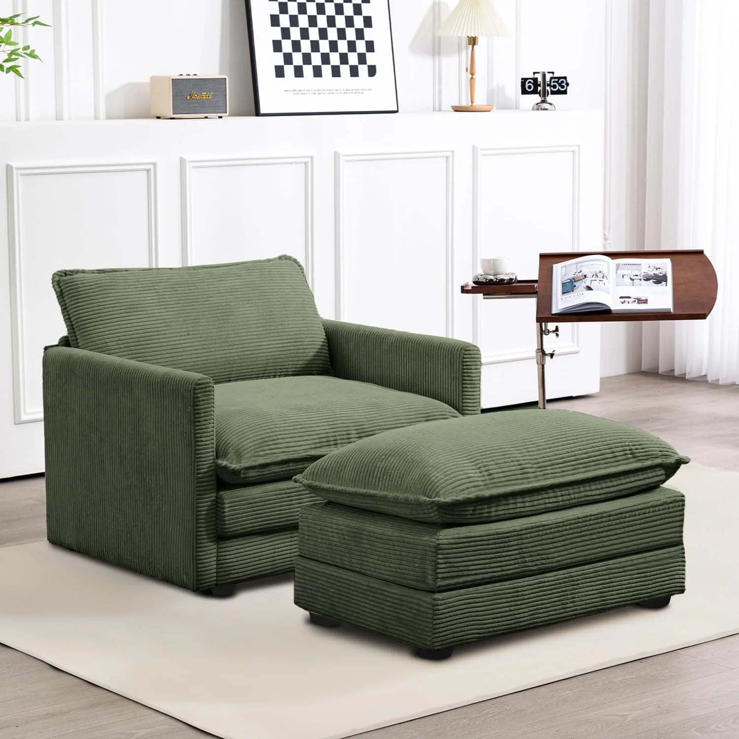 ROWHY Oversized Modular Sectional Sofa with Movable Ottoman, 112 Inch 4 Seat Modern Corduroy Sofa Set, Convertible L Shaped Couch for Living Room and Office, Beige