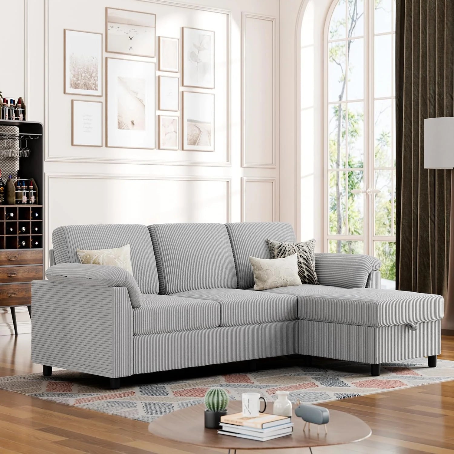 Vongrasig Convertible Modular Sofa, Three-Seater L-Shaped Sofa, Mid-Century Style Sofa