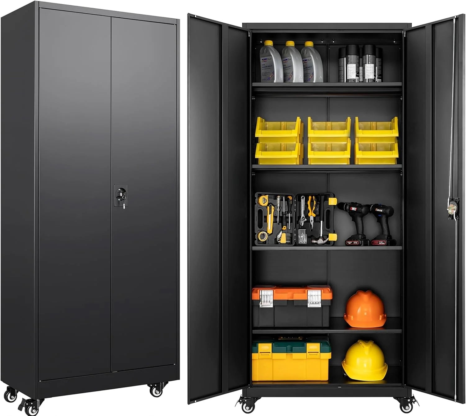 SISESOL Metal Storage Cabinet with Wheels,75 inch Tall Rolling Garage Storage Cabinet