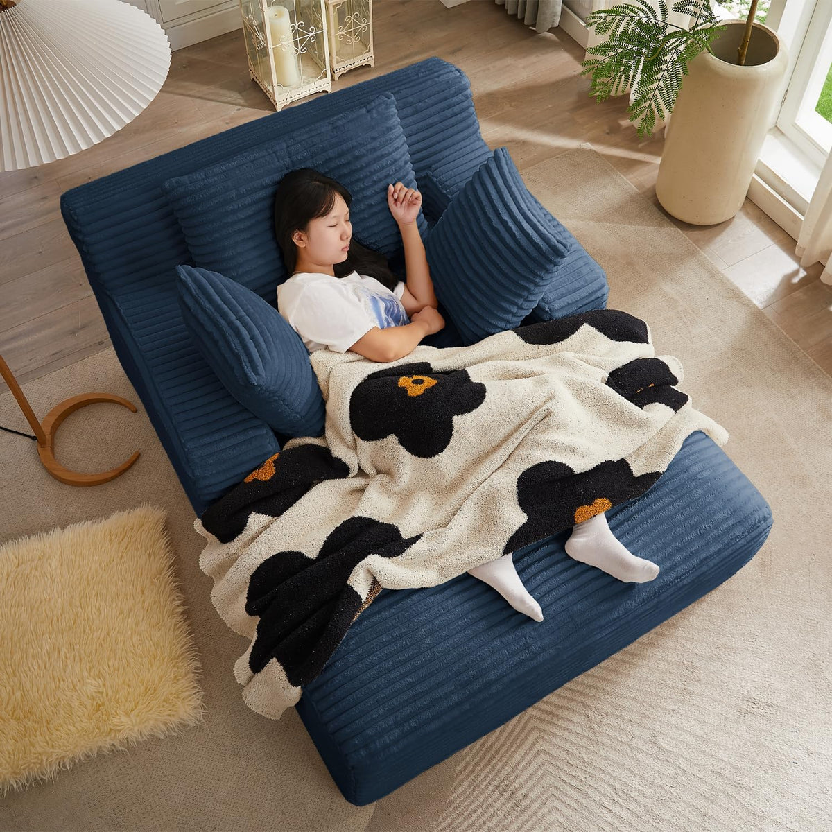 ivoros 50 Inch Chaise Lounge Chair Indoor Oversized Corduroy Upholstered Boneless Sofa Bed