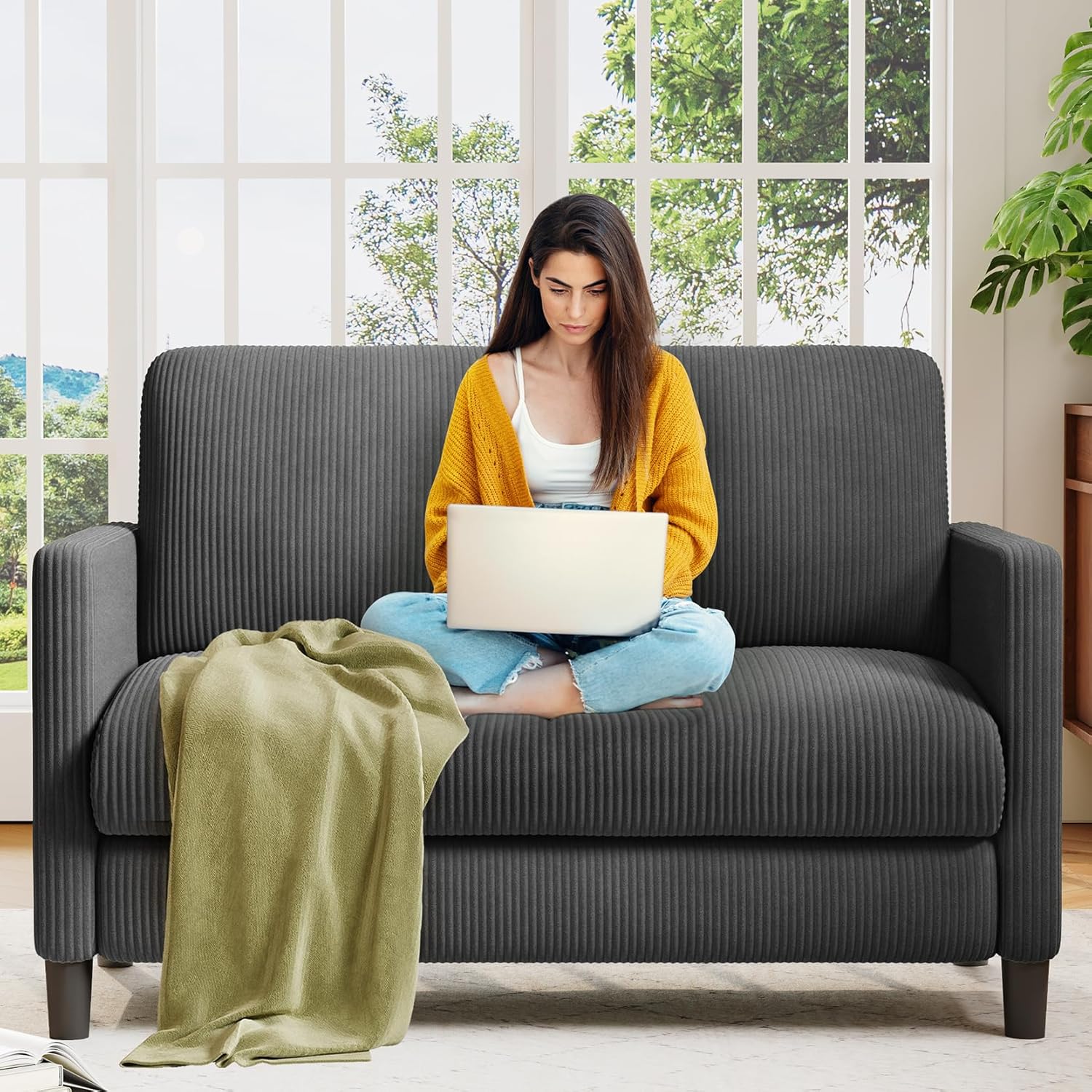 Loveseat Sofa 51" Love Seat Comfy Corduroy Small Loveseat Tool-Free Setup Couch
