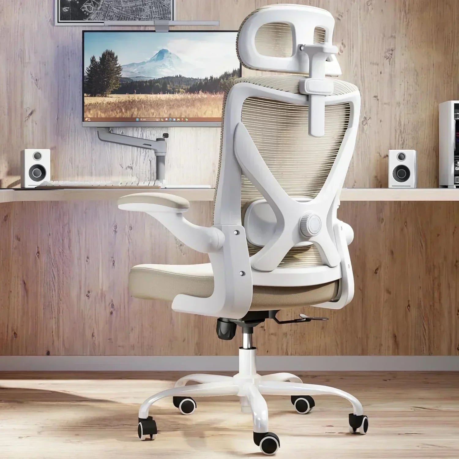 Office computer desk and chair gaming chair with lumbar support and headrest