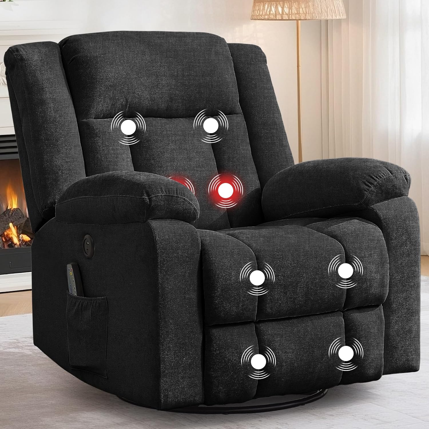 Rocker Recliner, Glider Recliner Chairs for Adults, 360° Swivel Rocking Chair with Massage and Heating, Nursery Chair