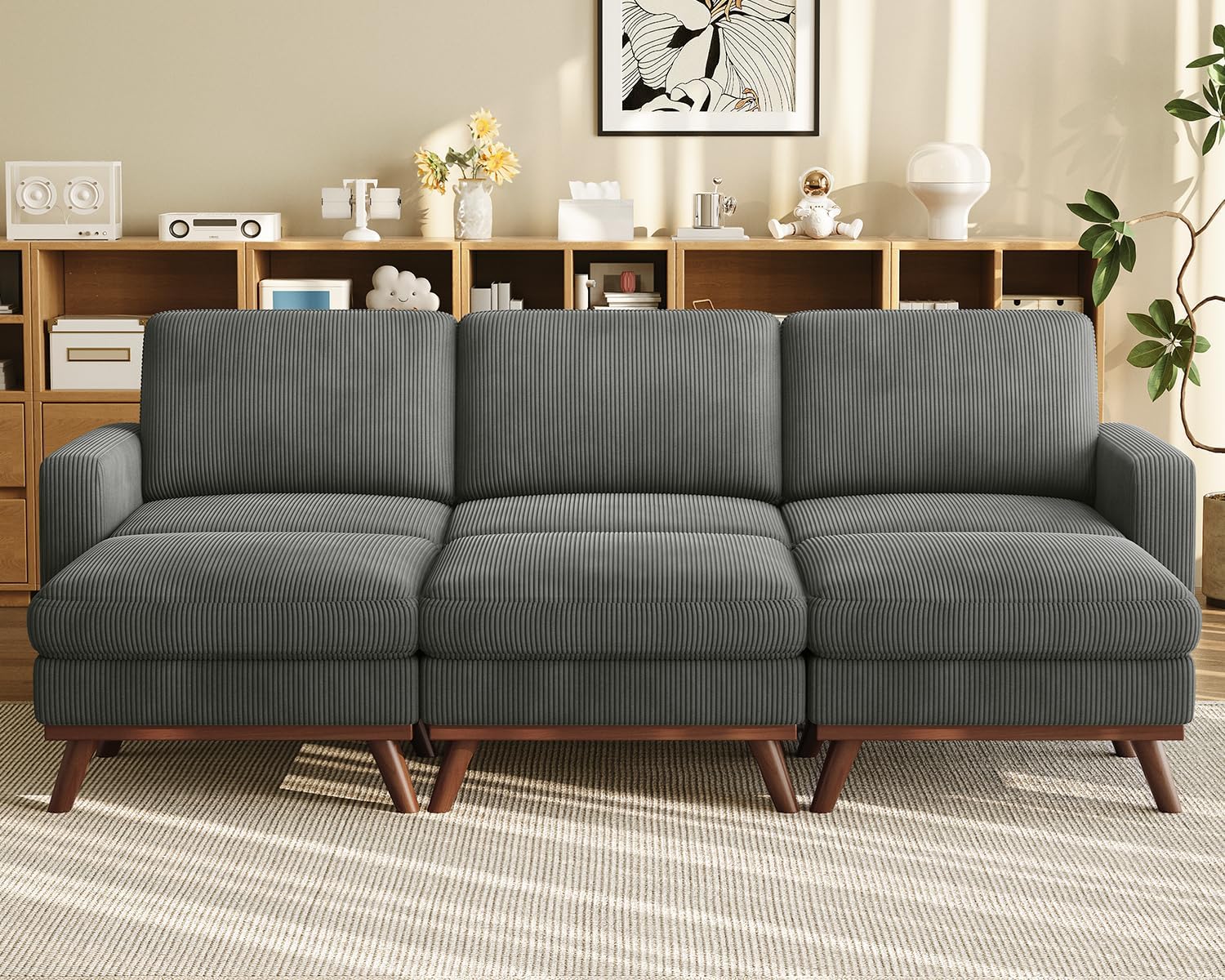 Vesgantti 68" Loveseat Sofa - Green, Comfy Corduroy with Spring Cushion, Solid Wood Frame, Modern Deep Seat, Bedroom & Living Room, Office Couch