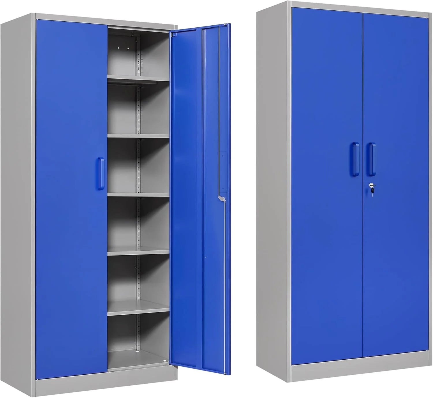 Metal Storage Cabinet with 2 Doors and 6 Shelves,Black Metal Cabinet with Lock,71" Lockable Garage Storage Cabinets,Locking File Cabinet,Steel Tool Cabinets for Home,Office,Garage,Shop,School
