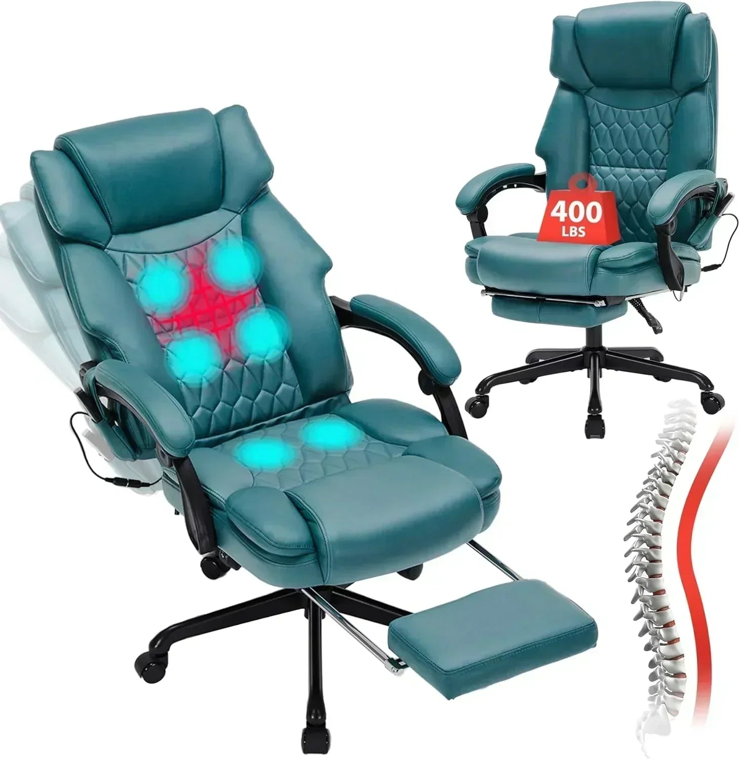 Massage Office Chair with Footrest 6 Point Vibration and Heating Home Office Desk Chair
