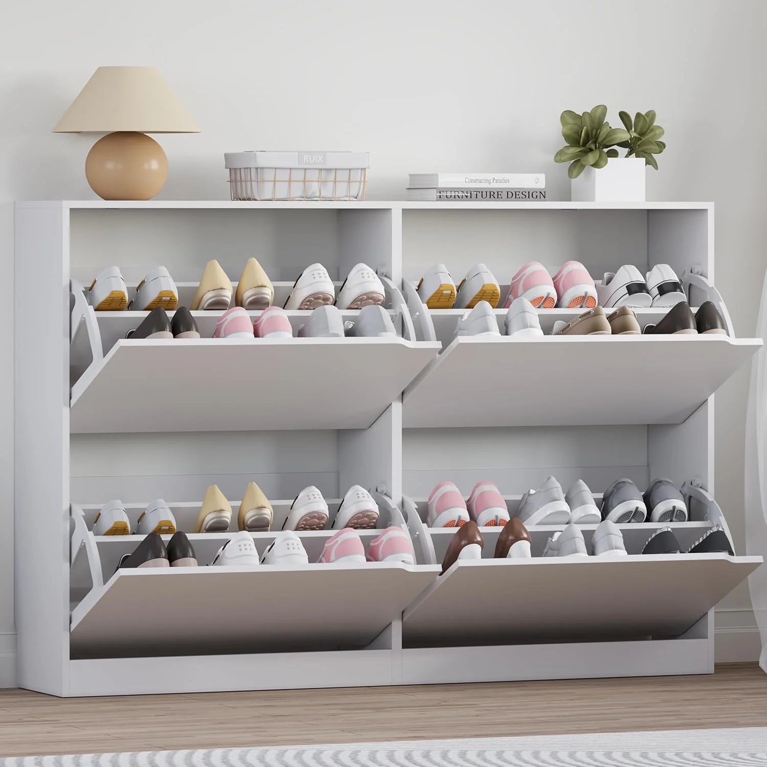 Shoe Cabinet with 3 Flip Drawers, Hidden Wood Shoe Cabinet,Freestanding Shoe Storage Cabinet