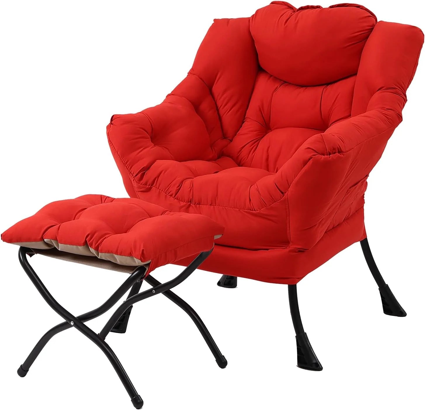 Welnow Lazy Chair with Ottoman, Modern Accent Chair with Armrests and a Side Pocket, Leisure Sofa Armchair, Reading Armchair with Footrest for Small Space, Dark Grey