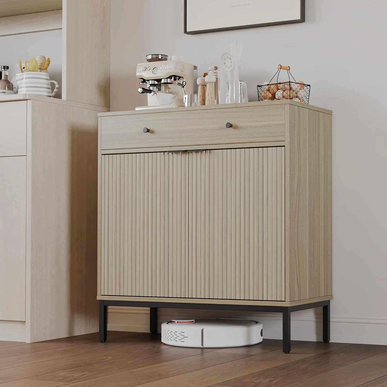 Mericonia Farmhouse Buffet Sideboard Cabinet with Storage Fluted Coffee Bar with Doors