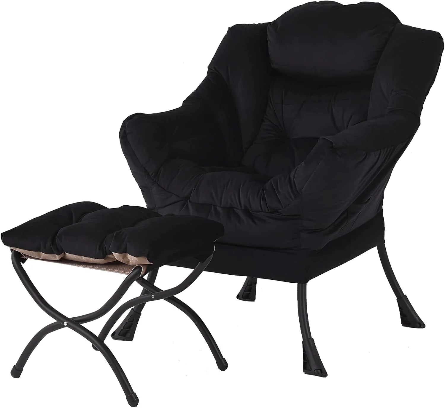 Welnow Lazy Chair with Ottoman, Modern Accent Chair with Armrests and a Side Pocket, Leisure Sofa Armchair, Reading Armchair with Footrest for Small Space, Dark Grey