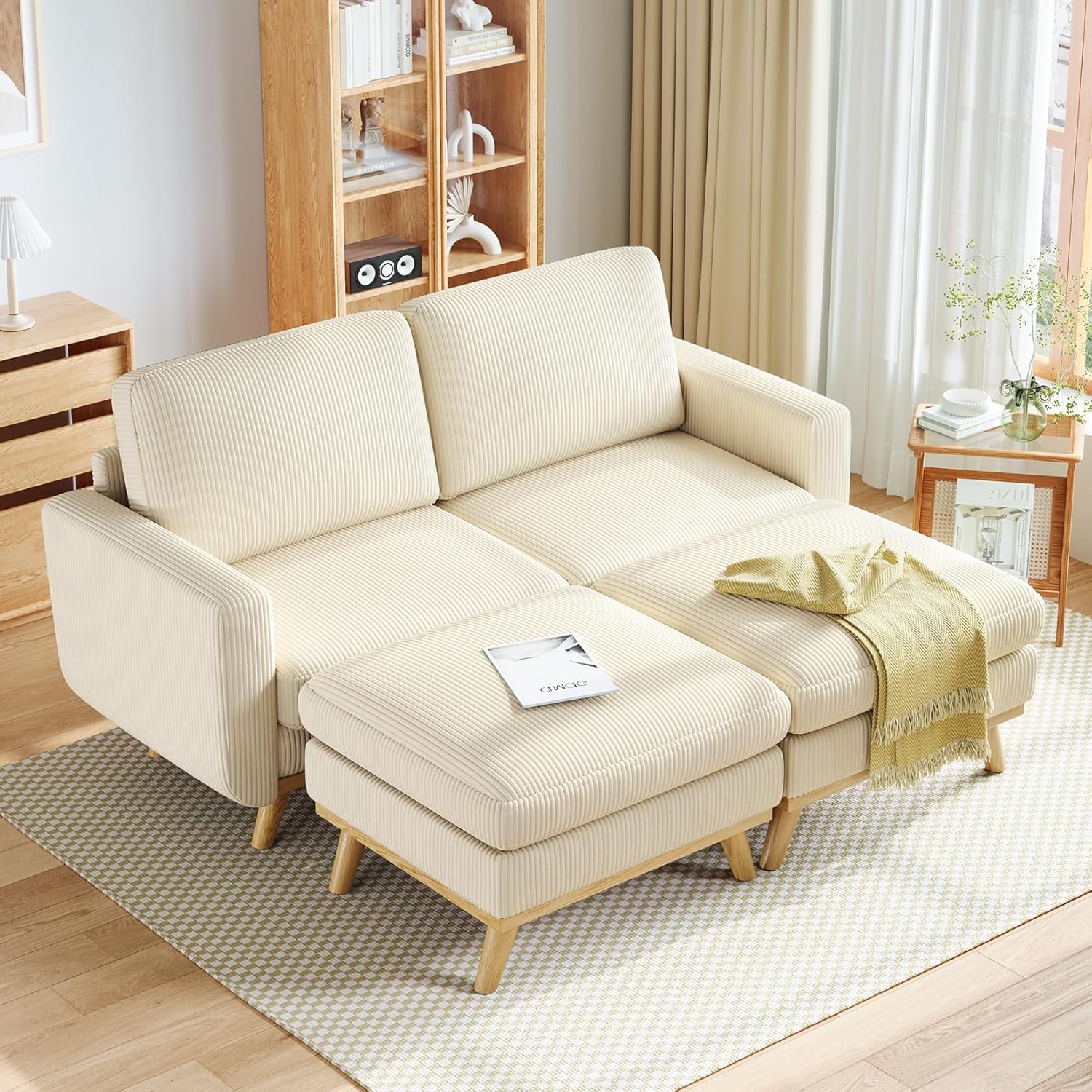 Vesgantti 68" Loveseat Sofa - Green, Comfy Corduroy with Spring Cushion, Solid Wood Frame, Modern Deep Seat, Bedroom & Living Room, Office Couch