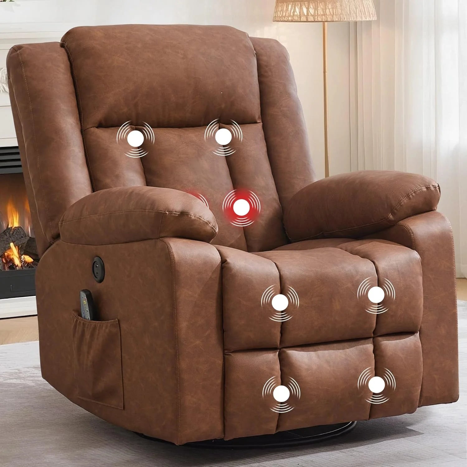 Rocker Recliner, Glider Recliner Chairs for Adults, 360° Swivel Rocking Chair with Massage and Heating, Nursery Chair