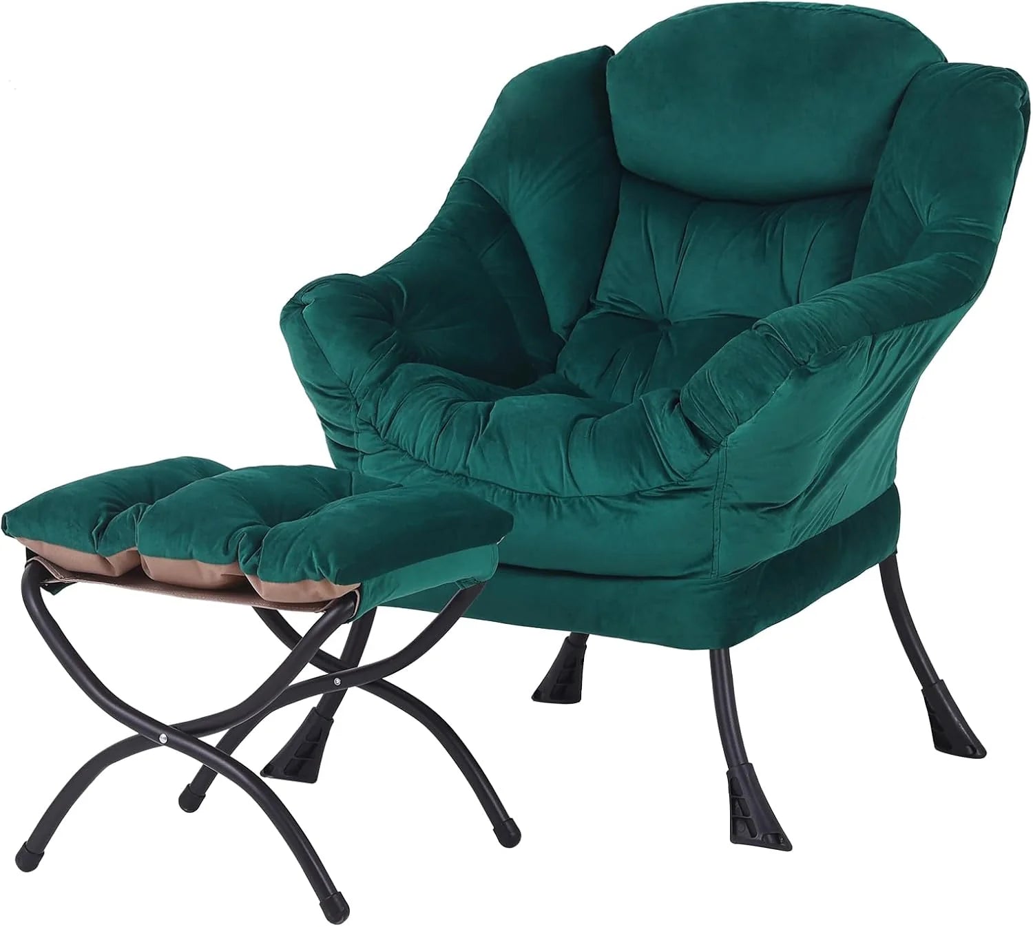 Welnow Lazy Chair with Ottoman, Modern Accent Chair with Armrests and a Side Pocket, Leisure Sofa Armchair, Reading Armchair with Footrest for Small Space, Dark Grey