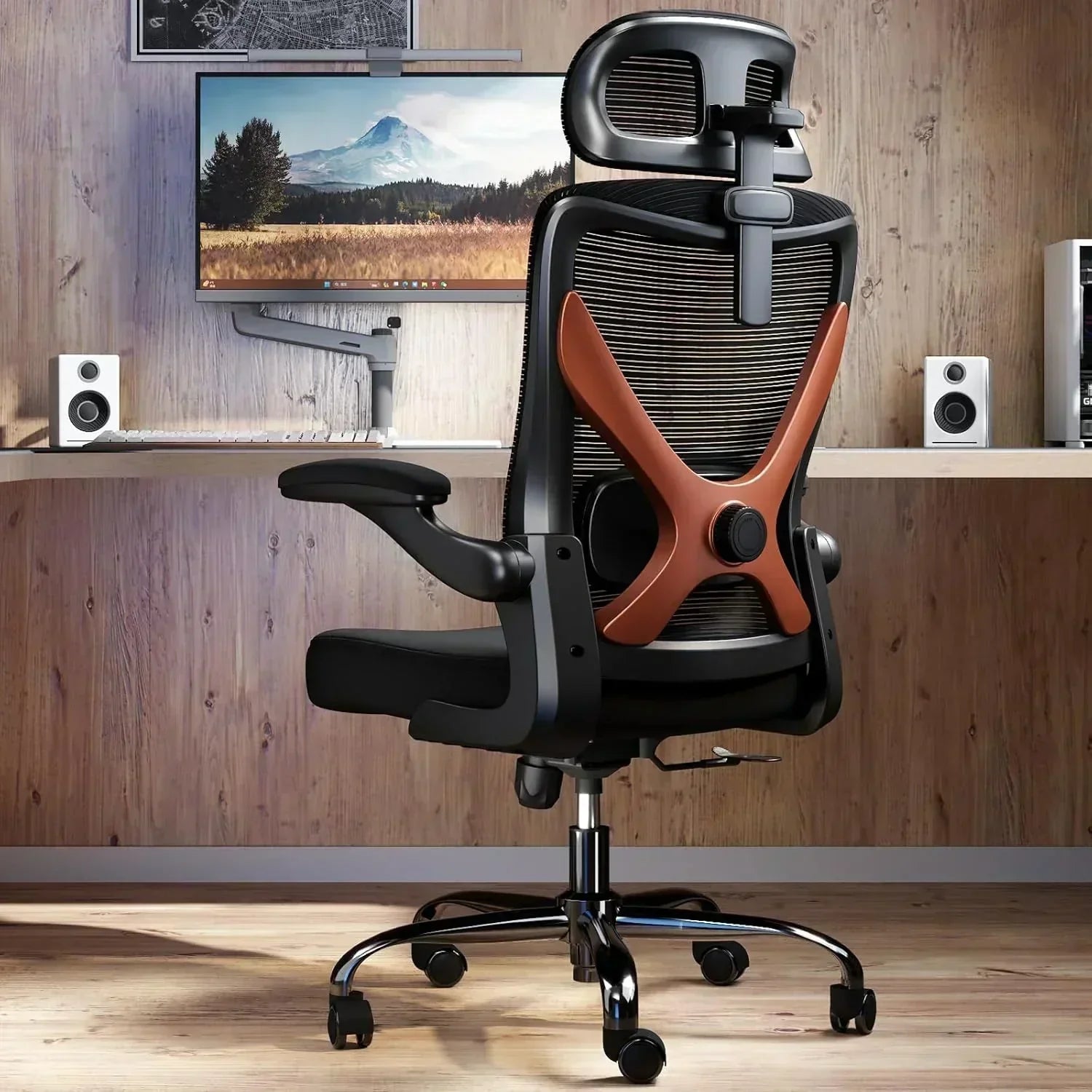 Office computer desk and chair gaming chair with lumbar support and headrest