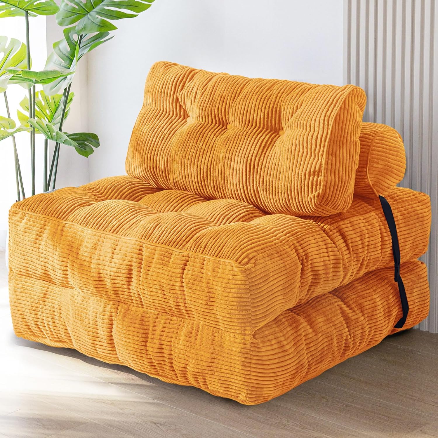 MAXYOYO Folding Sofa Bed, Convertible Sleeper Chair with Pilow Foldable Mattress with Back Support, Portable Fold Out Chair Bed Comfy Floor Sofa Lounge for Living Room Bedroom, Beige, Double