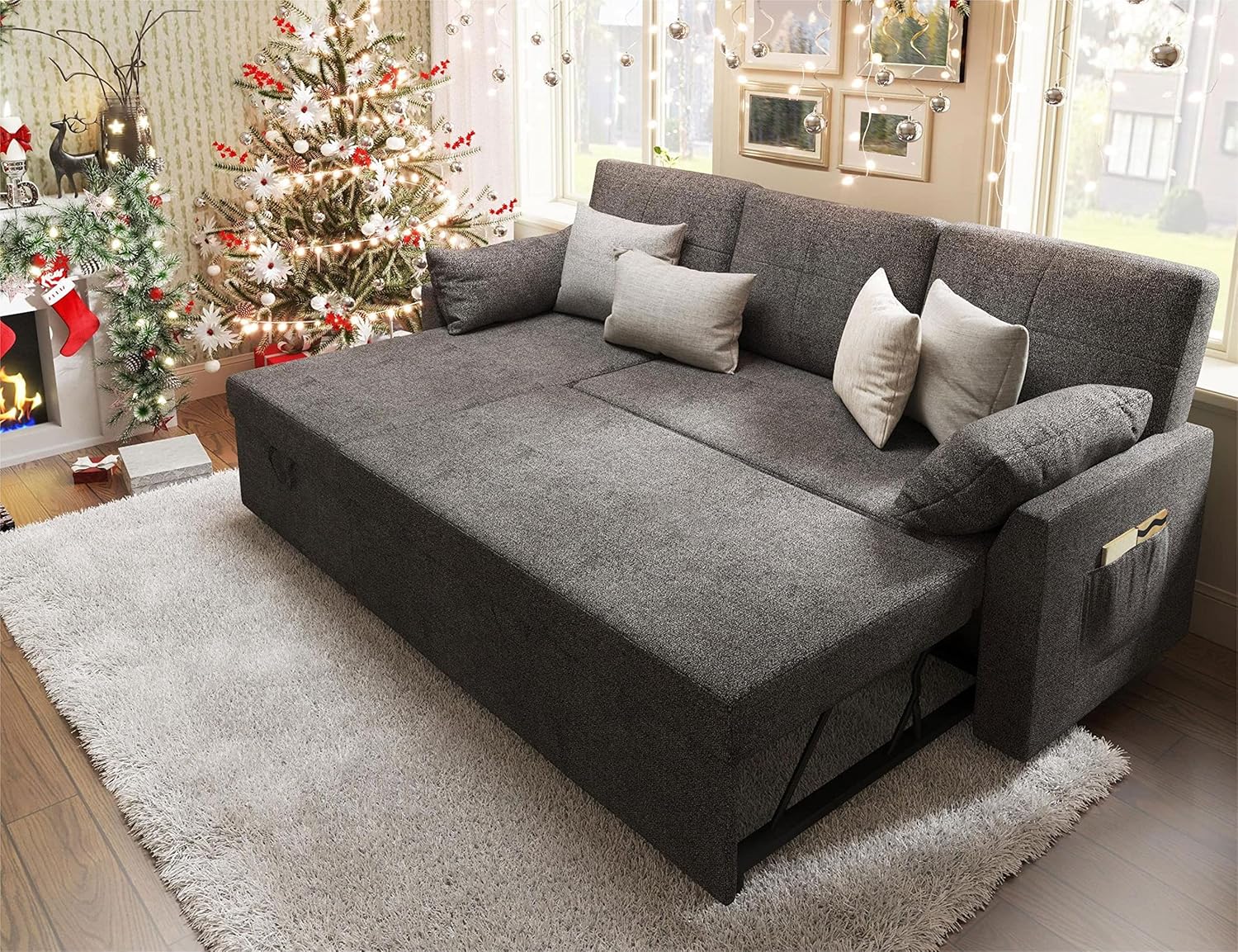 VanAcc Sofa Bed Sleeper Sofa with Storage Chaise 2 in 1 Pull Out Couch Living Room