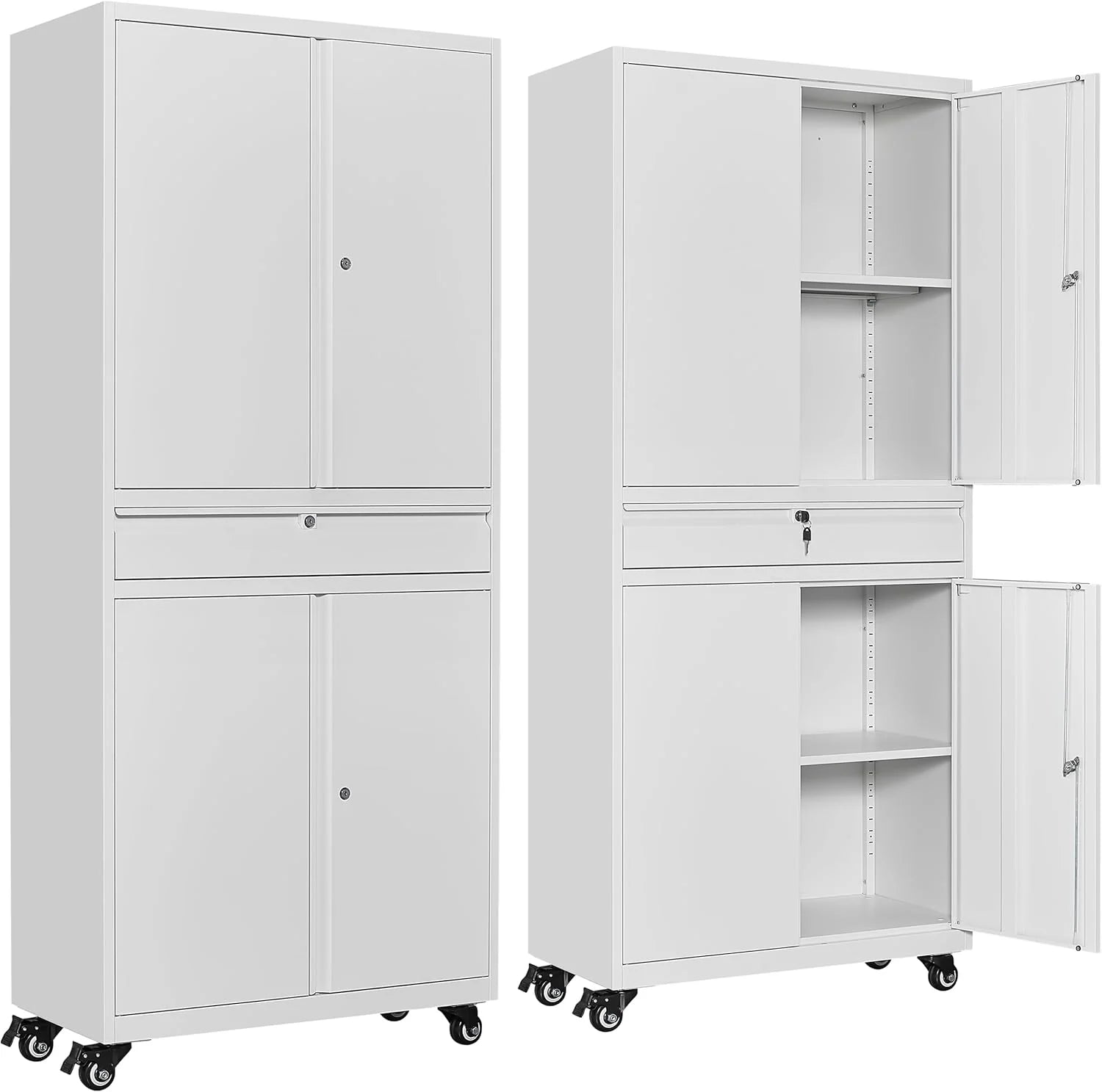 SISESOL Metal Storage Cabinet with Wheels,75 inch Tall Rolling Garage Storage Cabinet