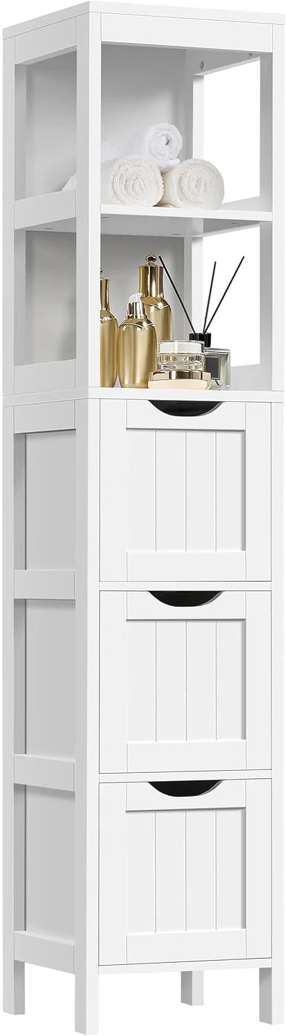 Yaheetech Bathroom Floor Cabinet, Wooden Storage Cabinet with 2 Drawers, Multifunctional Side Organizer Rack Stand Table, White