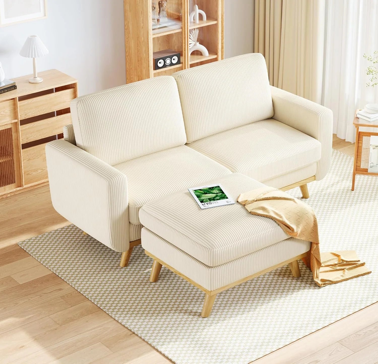 Vesgantti 68" Loveseat Sofa - Green, Comfy Corduroy with Spring Cushion, Solid Wood Frame, Modern Deep Seat, Bedroom & Living Room, Office Couch