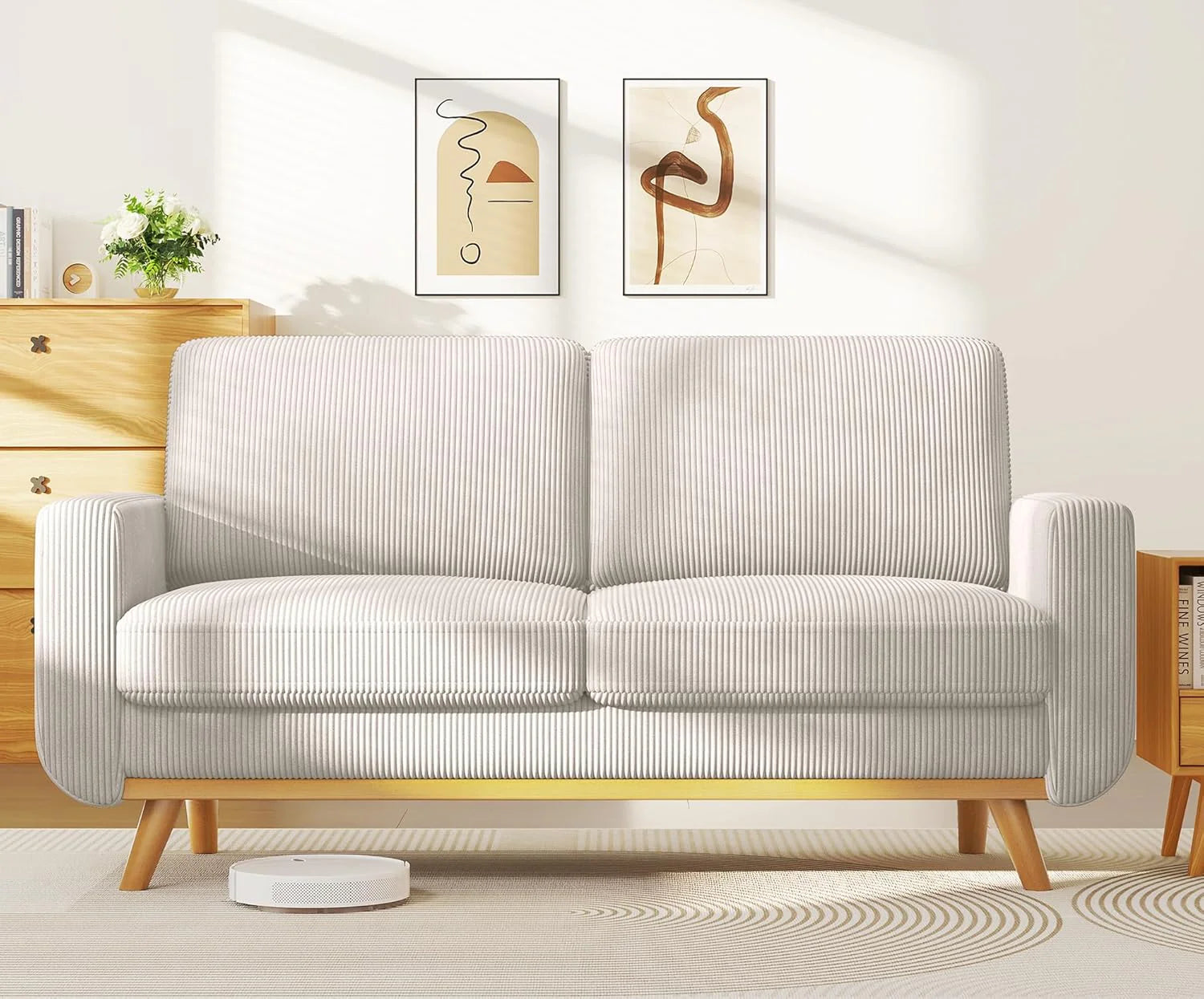 Vesgantti 68" Loveseat Sofa - Green, Comfy Corduroy with Spring Cushion, Solid Wood Frame, Modern Deep Seat, Bedroom & Living Room, Office Couch
