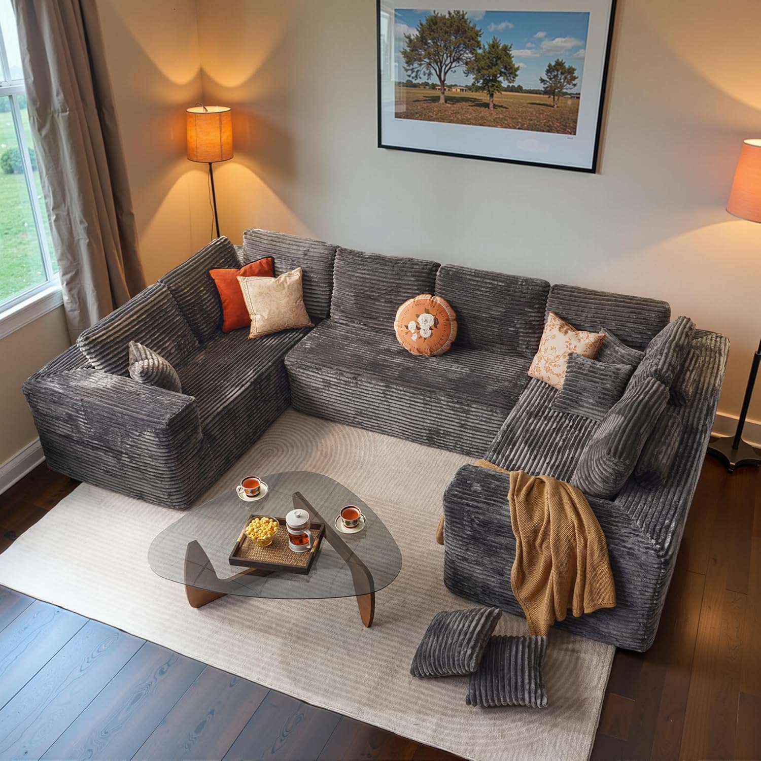 Ovios 104" Cloud Section Sofa L-shaped lounge chair, modern modular sofa