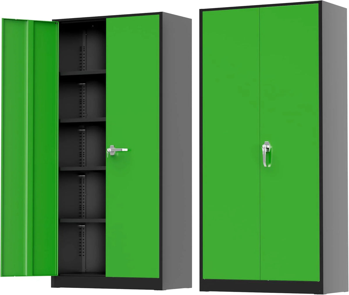 Greenvelly Metal Storage Cabinet, 72" Black Locking Metal Cabinet with 2 Doors and 4 Adjustable Shelves, Lockable Garage Storage Cabinets for Home Office, Garage, Kitchen, Living Room