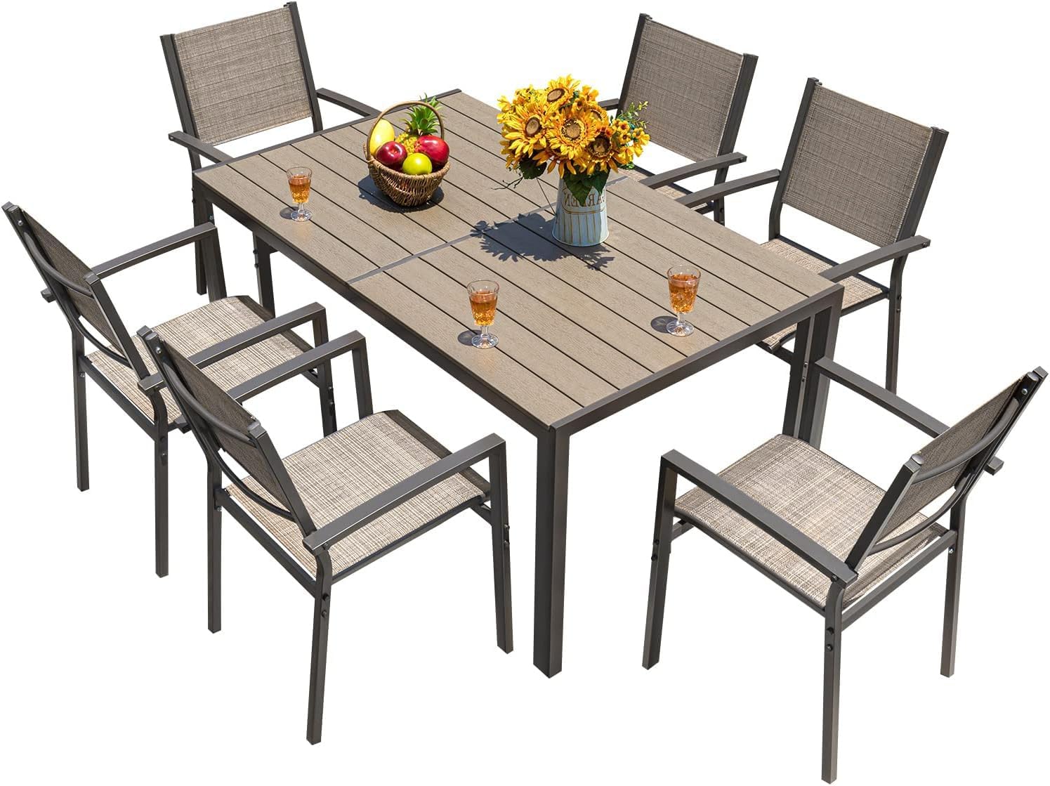 Homall Patio Dining Set 7 Pieces Outdoor Furniture with Large Table and 6 Textilene Chairs