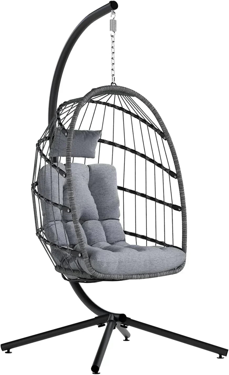 SWITTE Egg Chair Outdoor with Stand Indoor Wicker Hanging Egg Swing Chair with Cushion